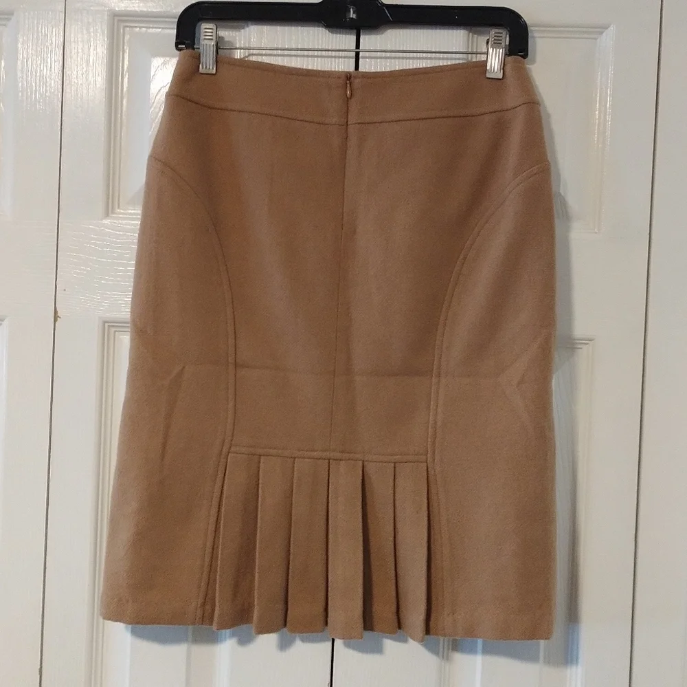 Red Valentino Pleated Tan Wool Pencil Skirt